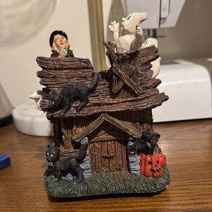 Halloween Haunted House Figurine with Ghosts and Cats